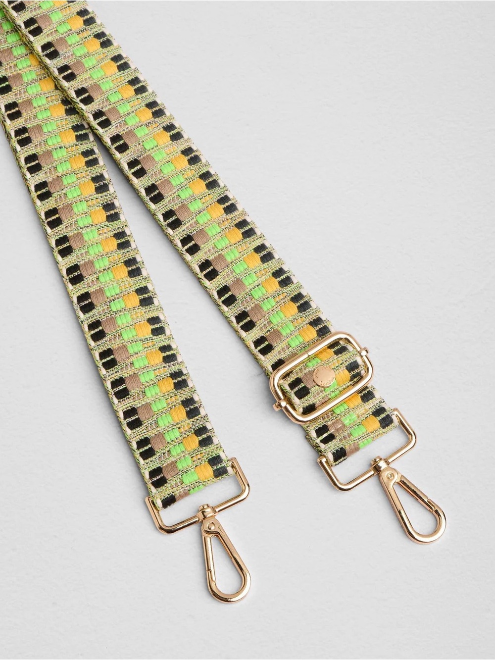Woven Frog Green Patterned Bag Strap with Gold Hardware